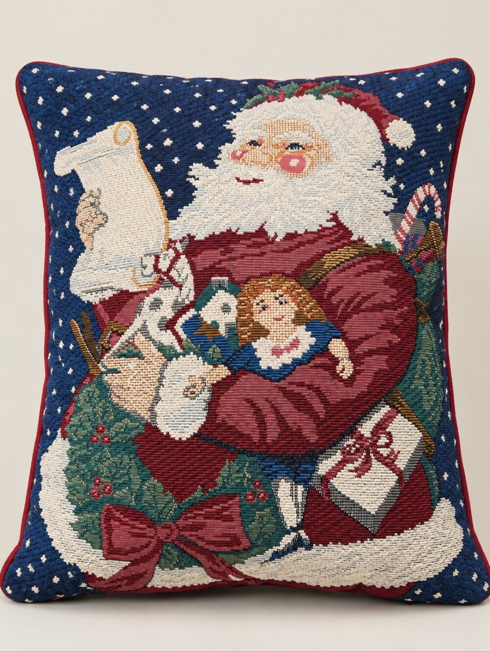 Vintage Tapestry Santa Claus Christmas Throw Pillow Cottagecore Holiday 16x11